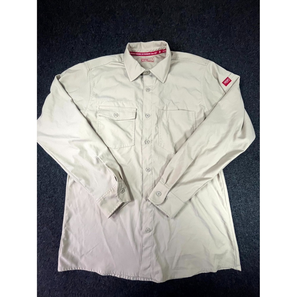 Red Kap Industrial Work Shirt Mens Medium Beige Stretch Long Sleeve Button Up